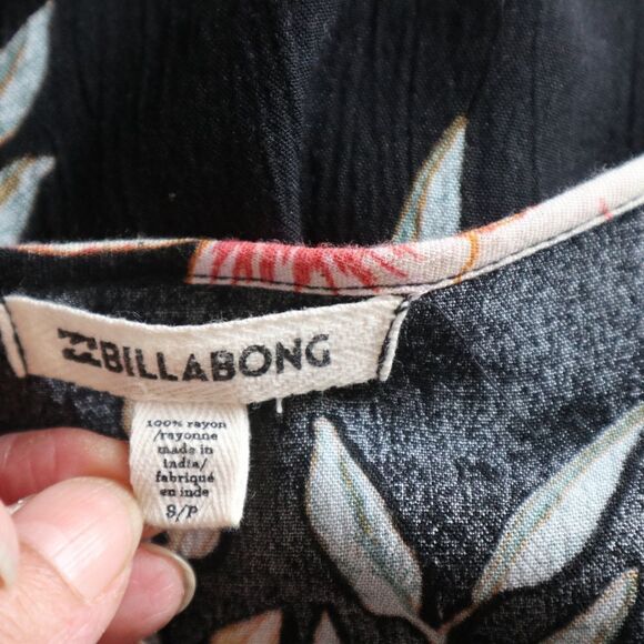 BILLABONG Just Like Us Black Floral lace up long sleeve Mini Dress size S - Picture 13 of 13